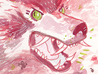 Violent Spring animal painting traditional watercolor wolf