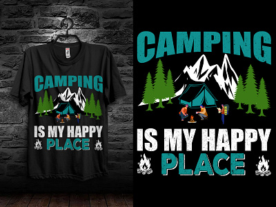 Camping Is My Happy Place T-Shirt Design adventure camping couple design graphic design hiking landscapes love lovestory norway photography roadtrip travel trip