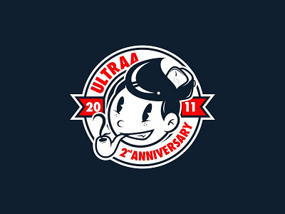 ULTRAA BOY anniversary badge clothing mascot navy pipe tee