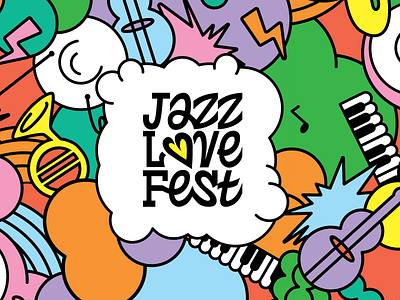 JAZZLOVEFEST | Jazz Music Festival Identity branding bright cartoon cartoonish cheerful colorful concert design event festival graphic design identity illustration jazz logo music pop typography logo vector