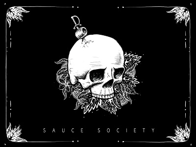 Sauce Society black and white drawing illustration skull