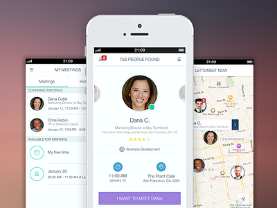 CityHour User Interface alterplay app business cityhour interaction ios iphone map meeting networking professional profile