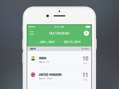 Tax Tracking alterplay country design green interface ios iphone list navbar table tax ui
