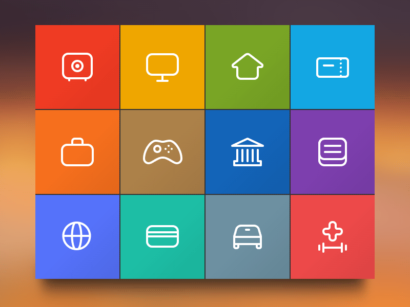 Icons for Payments Menu Categories colour finance flat gif icons interface kiosk menu payment stroke ui vibrant
