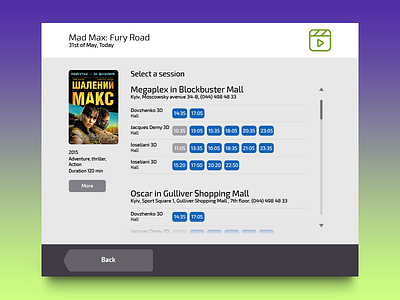 Movie Details and Schedule Screen atm flat kiosk minimal movie payment poster schedule table terminal ticket timetable