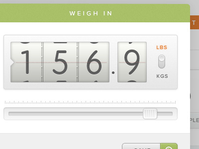 Weigh In Modal counter modal proxima nova slider texture toggle ui ux