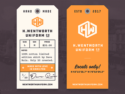 H. Wentworth Clothing Tag