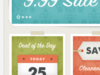 Deal Of The Day aqua green icons orange script texture vintage