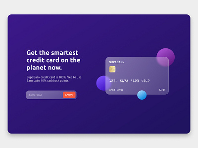 Glassmorphic Hero Section banking card dark ui figma glass glassmorphism landing page minimal trending ui uiux website design