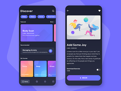 Meditation Application UI adobe adobe xd app branding design flat illustration illustrator meditation meditation app minimal mobile prototype ui uiux uplabs ux