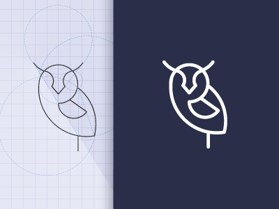 Owl animal circle flat grid line logo mark owl straight symbol