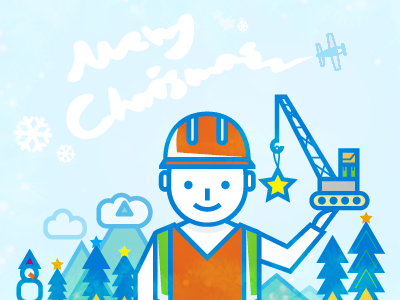 HO! HO! HO! aircraft christmas cloud construction crane flat graphic handwriting illustration merry tree vector