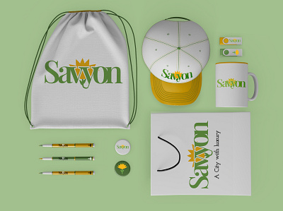 Savyon City Logo Merch Project branding design flower graphic design illustration logo merchandise vector wordmark wordmarks yellow and green