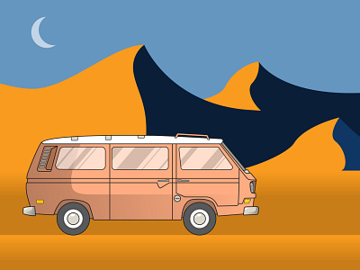 Vanagon in Desert Illustration (Design Challenge #5) car challenge daily challange daily ui design flat hike illustration suv ui van vector volkswagen