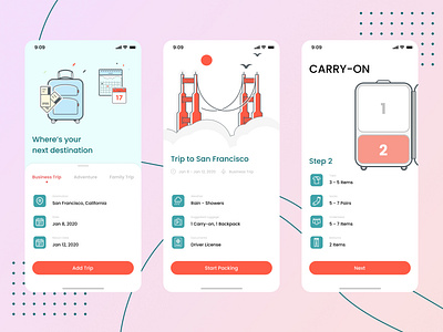 Packing App Concept (Design Challenge #7) carry on daily challange daily ui layout luggage packaging travel ui ux vector