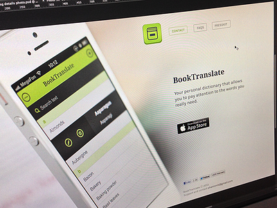 BookTranslate landing page app appstore book booktranslate dictionary interface ios iphone landing page personal photo web