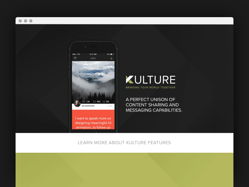 Kulture - landing page animation animation css input interaction landing material message morph motion parallax transition web