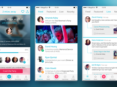 Giglea Feed Screens app comment event feed gig network party profile social ui ux