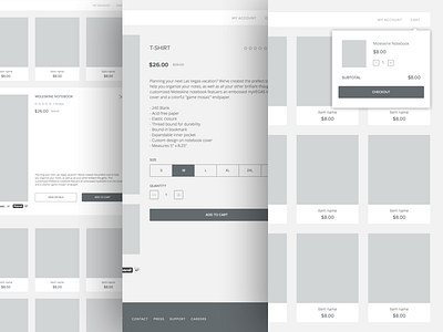 Store Wireframes cart commerce design details mockup product quick view shop shopping store wireframe