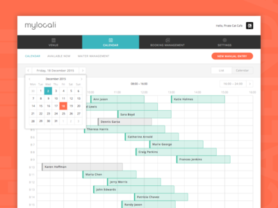 Calendar view app booking calendar dashboard design interface material restaurant saas ui ux web