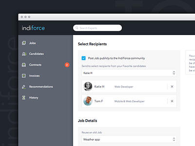 Select Recipients dashboard flat form people profile select site sketch ui ux web