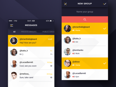Messages screens app chat design group history ios material message mobile sketch ui user