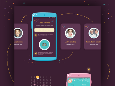 Create timeline app baby calendar design form fun graphic illustration kids mobile profile ui