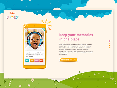 Kids app. Landing page android app baby design graphic illustration kids landing mobile ui web website