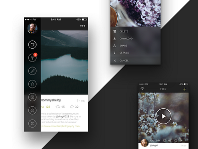 App Menu Views app audio design feed media menu mobile navigation side ui ux video