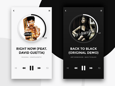 Night music player mode app dark design flat material minimal mobile music player ui ux white