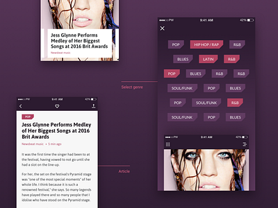 Music app - select genre app article blog genre iphone mobile music news purple select tag