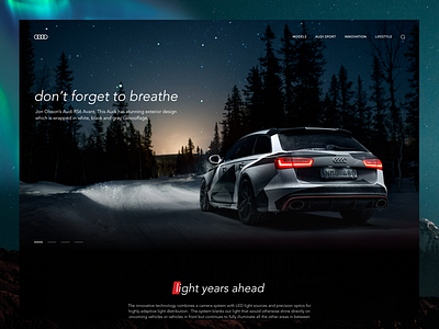 Audi RS6 Landing page adobe xd audi car clean dark design landing page site sport car ui web