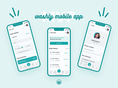 Mobile app (MVP) bright clean cyan ios laundry mobile app mvp ui ux washly