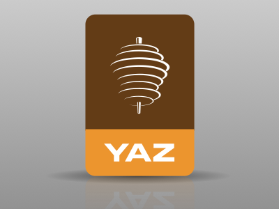 YAZ corporate identity logo restaurant brown orange eurostile rotation oriental branding