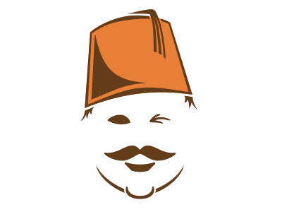 Corporate sign for the new YAZ identity branding brown face fez logo orange orient oriental restaurant yaz