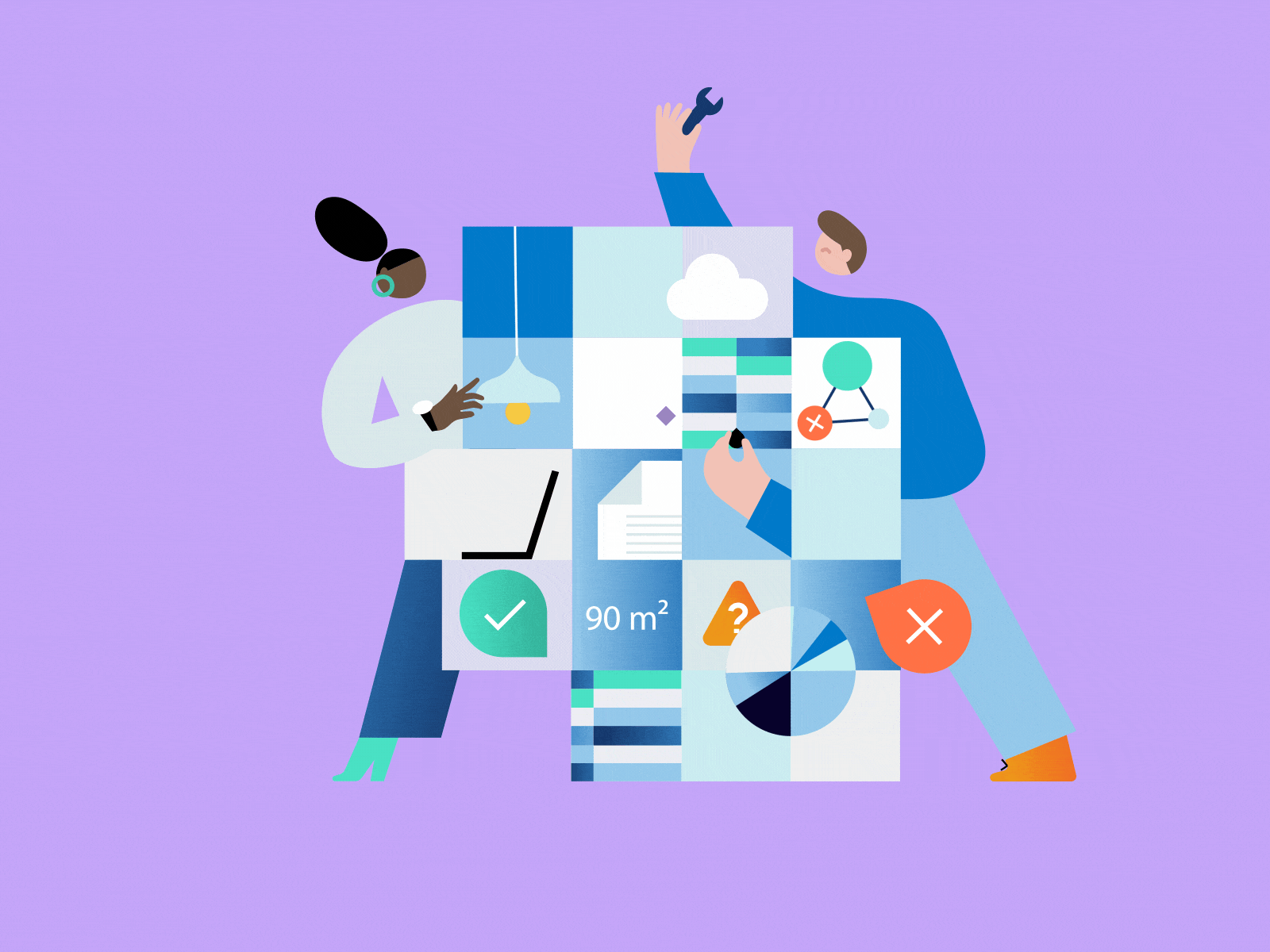 Multitasking puzzle animation build character character design characters create data gradient illo illustration motion motion graphics multitasking office puzzle working