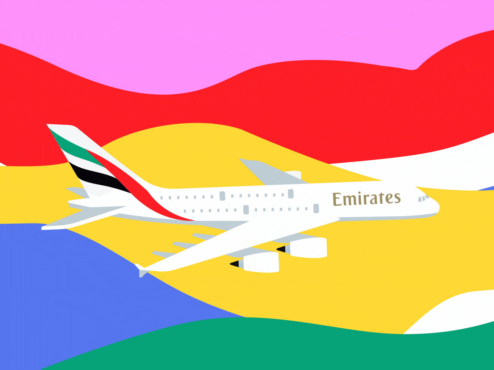 Colorful flight animation clouds color contrast emirates flat flight fly gif illo loop motion motion graphics plane sky travel vector