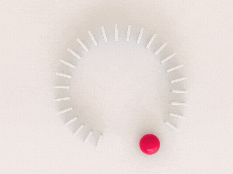 Domino 🂀 3d 3d animation animation ball constrast domino effect game geometry gif illo loop minimal motion graphics opaque play red