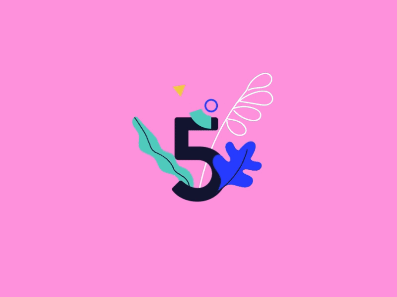 We're 5 yo :) birthday bloom brand identity countdown geometry illo illotv leaves numbers studio type