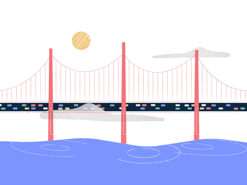 Suspension Bridge animation bridge clouds gif golden gate grain illo landscape loop san francisco texture traffic