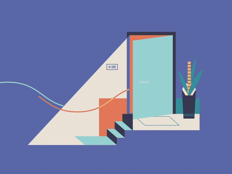 Door abstract animation closed door gif illo lines loop open plant shapes stairs