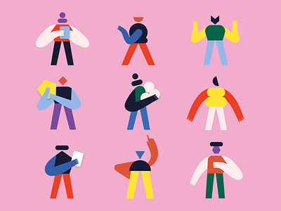 Hi little humanoids 🖖 character characterdesign color flat geometric geometry human illo illustration minimalism robot shapes