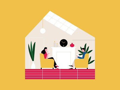 Cozy houses character character design color contrast flat home house illo illustration plant relax shapes yellow