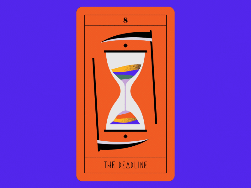 Tarot-o-bot | The Deadline 2d animation color contrast deadline death gif hourglass hours illo illustration loop motion motion graphics tarot tarot card texture vector