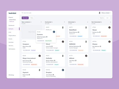 Leadrobot - pipeline minimal modern pipeline sales uiux webapp