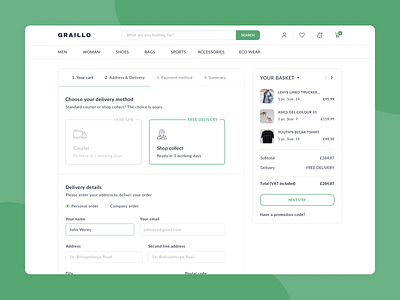 GRAILLO - Address & Delivery address basketball checkout delivery design eccomerce eccomerce shop minimal ui ux web