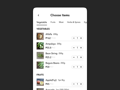 The Farmer's Kitchen - Ingredients Online Grocery Delivery App mobile app ui ux