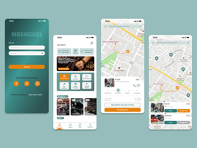 MBENGKEL - Repair Shop Mobile app bengkel bike car delivery services design garage green indonesia maps mobile app repair shop tambal ban technician ui ux vector