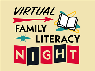 Virtual Family Literacy Night - Retro design vector
