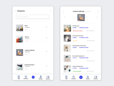 Categories products ui app design